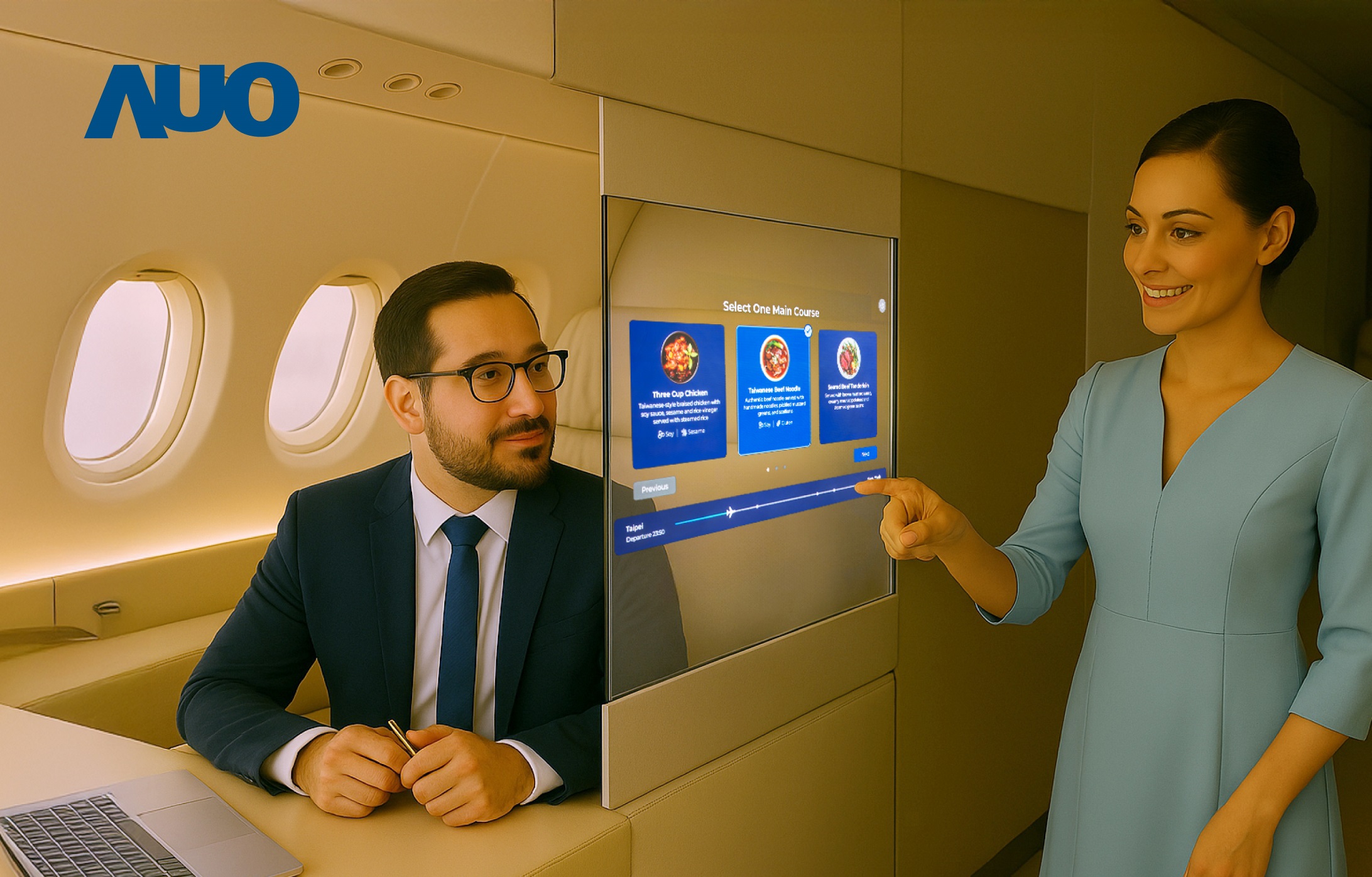 VR彩票研發(fā)全球最薄17.3 吋雙面透明 Micro LED 顯示器，可在同一屏幕之雙邊投射不同信息，創(chuàng)造獨(dú)特的”透明化”互動(dòng)；圖為實(shí)時(shí)翻譯交流應(yīng)用情境